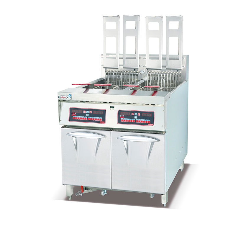 DF-30-2A Vertical Computer Fryer with oil filter cart 28L/tank commercial kitchen equipment