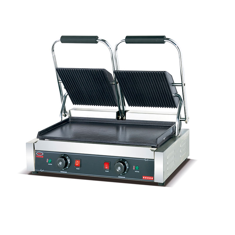 EG-813B Electric Stainless Steel Panini Grill Upper grooved down flat commercial kitchen equipment