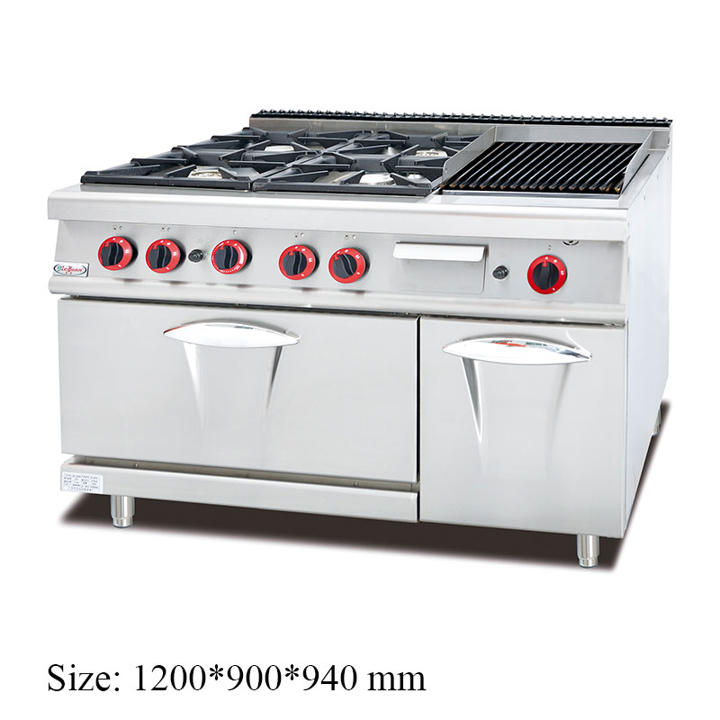GH-999A Gas Range with 4-Burner & Lava Rock Grill & Oven commercial kitchen equipment
